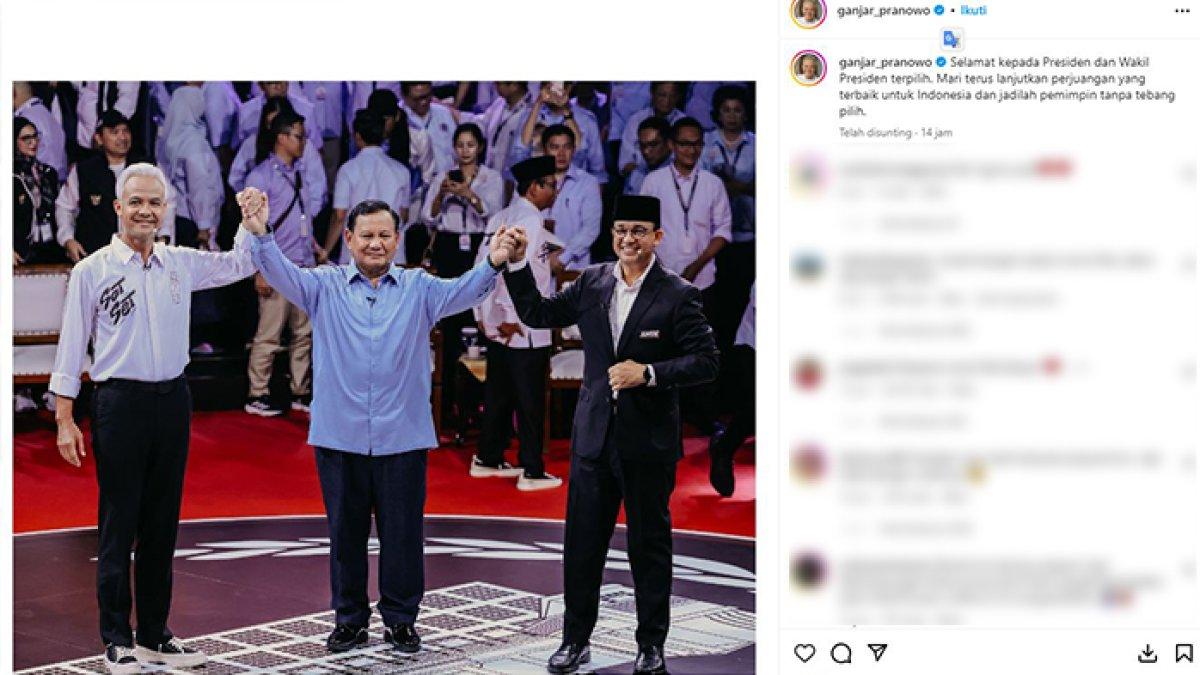 Ganjar Pranowo ucap selamat ke Prabowo