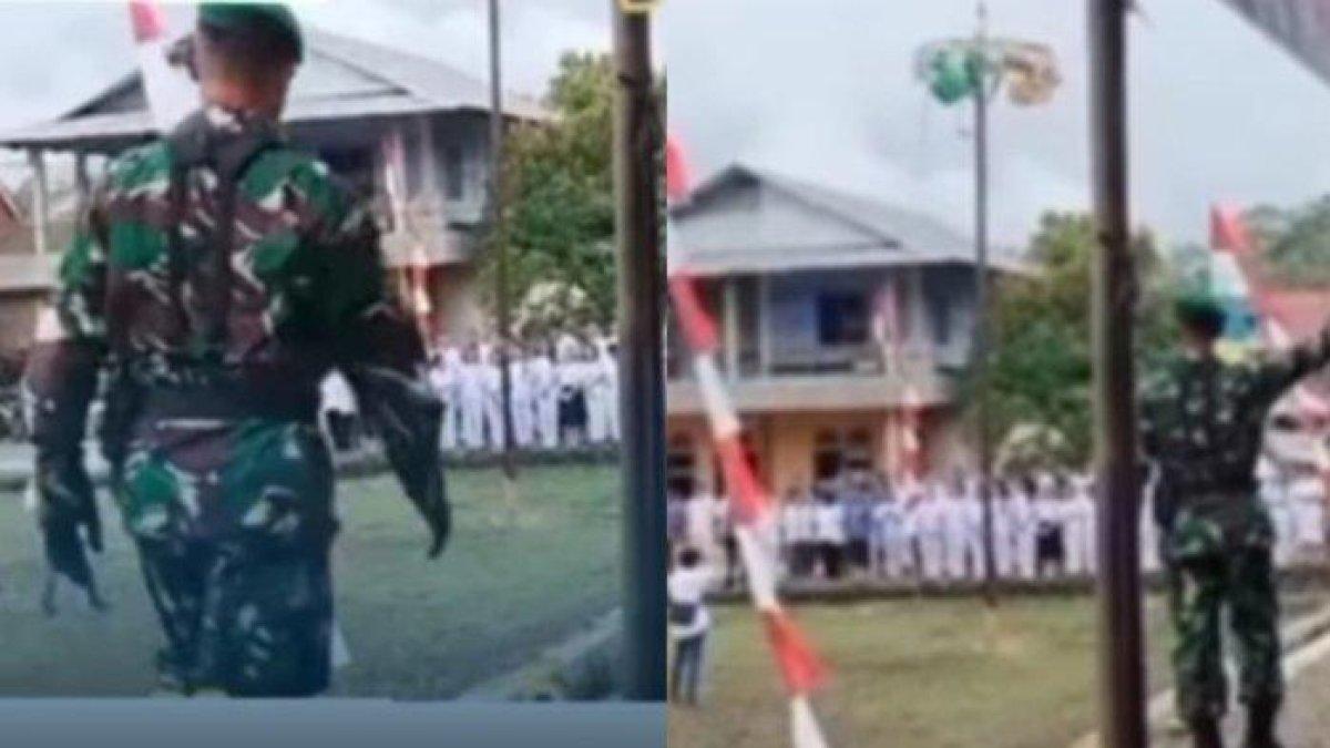 Garangnya aksi TNI memarahi PNS yang seolah jijik menginjak lapangan upacara HUT RI yang becek.