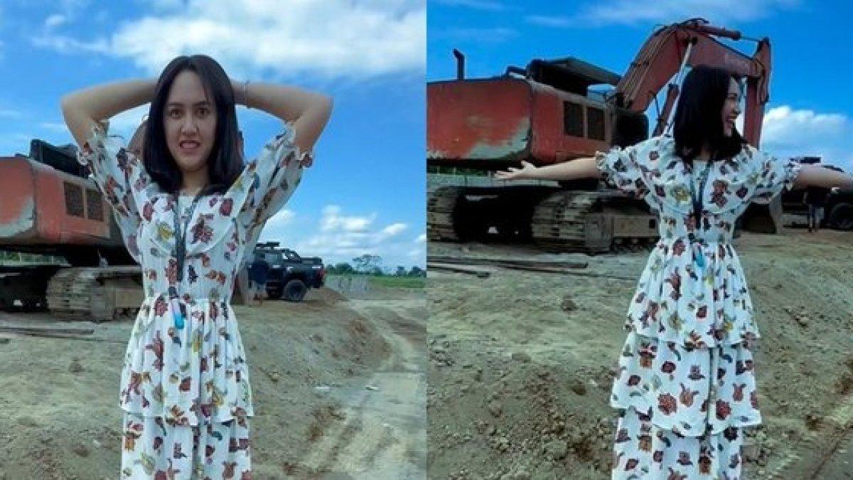 Happy Asmara saat mengunjungi pembangunan gedung.