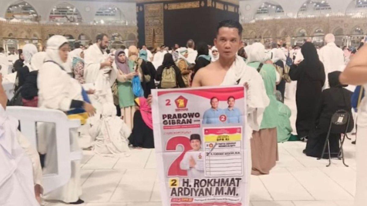 Heboh WNI diduga kampanye di Masjidil Haram, pakai ihram sembari memamerkan baliho caleg Partai Gerindra