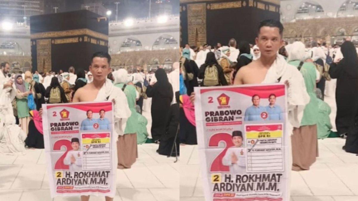 Heboh WNI diduga kampanye di Masjidil Haram, pakai ihram sembari memamerkan baliho caleg Partai Gerindra