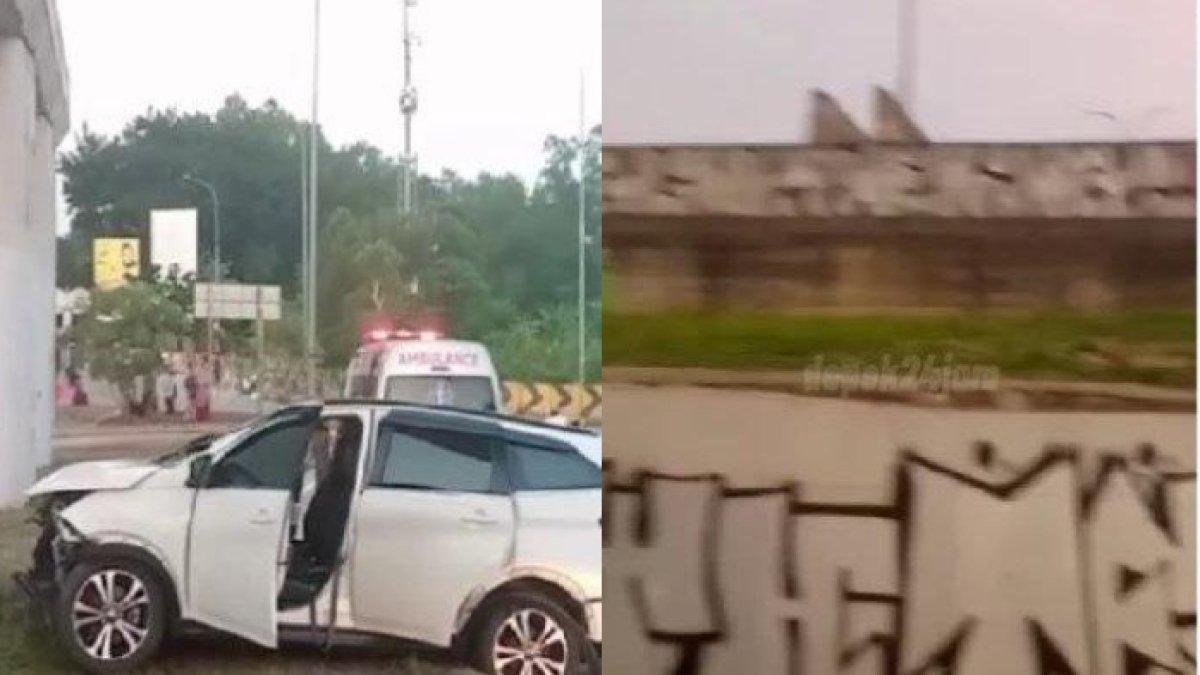 Hilang kendali, mobil Daihatsu Terios terjun bebas dari tol Sawangan Depok, ringsek parah
