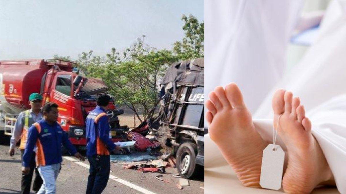 ILUSTRASI Jenazah dan kondisi truk BBM yang ringsek parah di Tol Cipali pada Kamis, (28/9/2023)