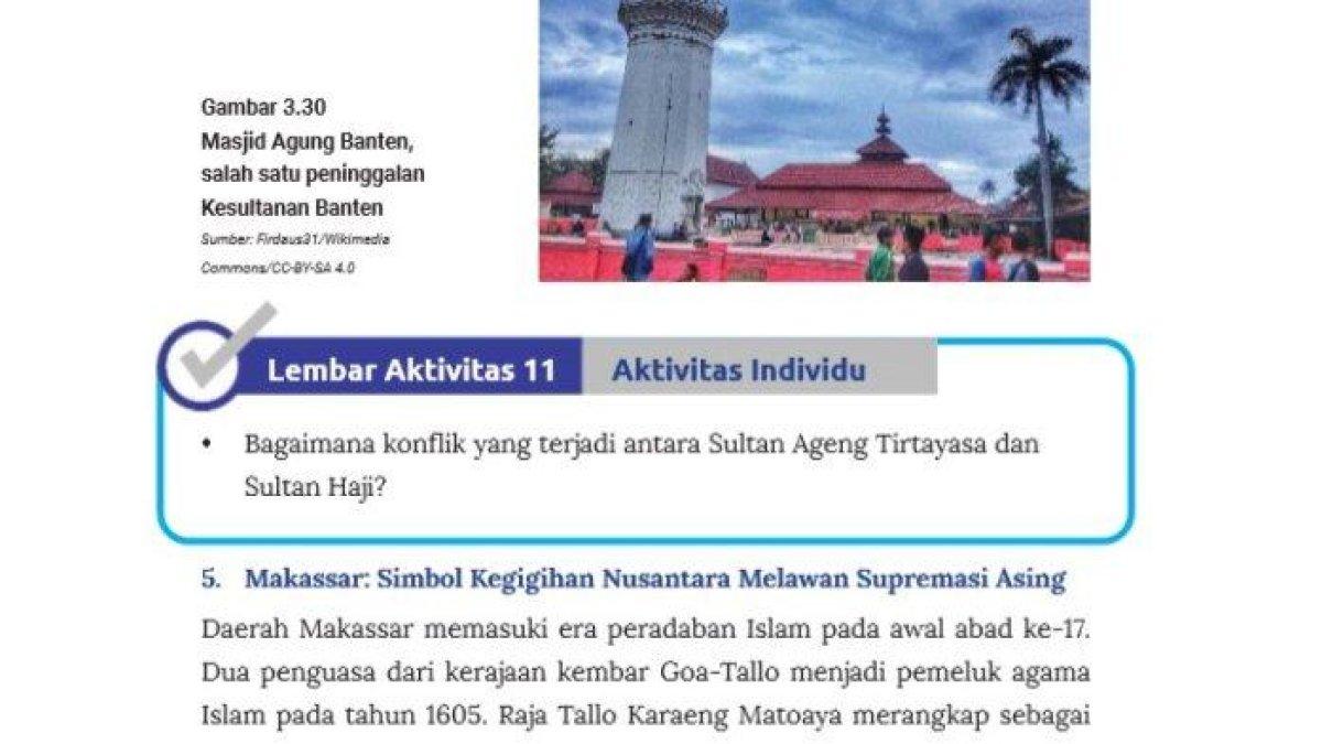 ILUSTRASI KUNCI JAWABAN: IPS kelas 7 halaman 160 kurikulum merdeka tentang konflik antara Sultan Ageng Tirtayasa dan Sultan Haji
