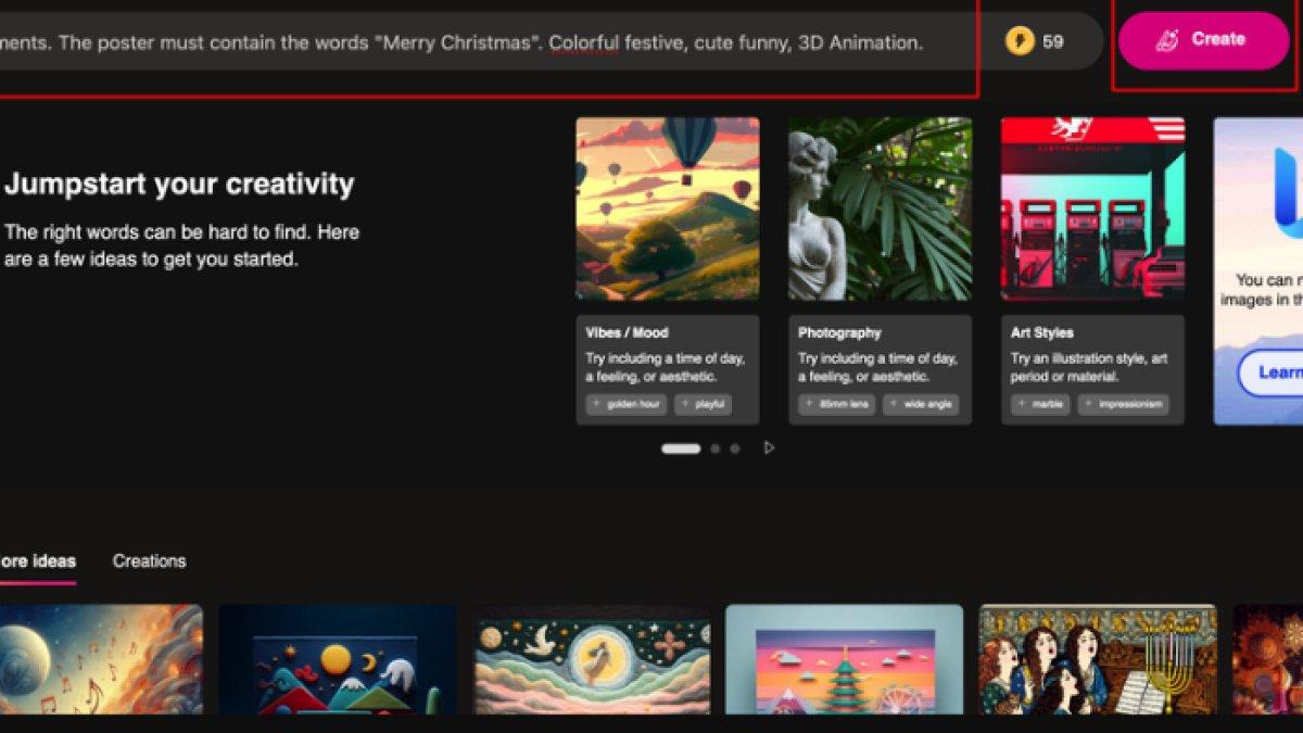 Ilustrasi cara membuat gambar ucapan selamat Natal 2023 via Bing Image Creator.