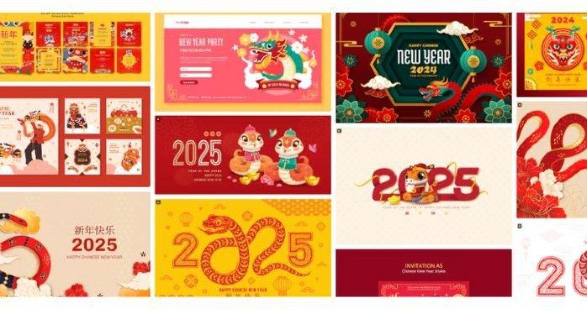 GAMBAR IMLEK - Ilustrasi gambar bertema Imlek 2025 yang diunduh dari Freepik.com pada Rabu (29/1/2025). Deretan gambar Imlek 2025 bertema Gong Xi Fa Cai.