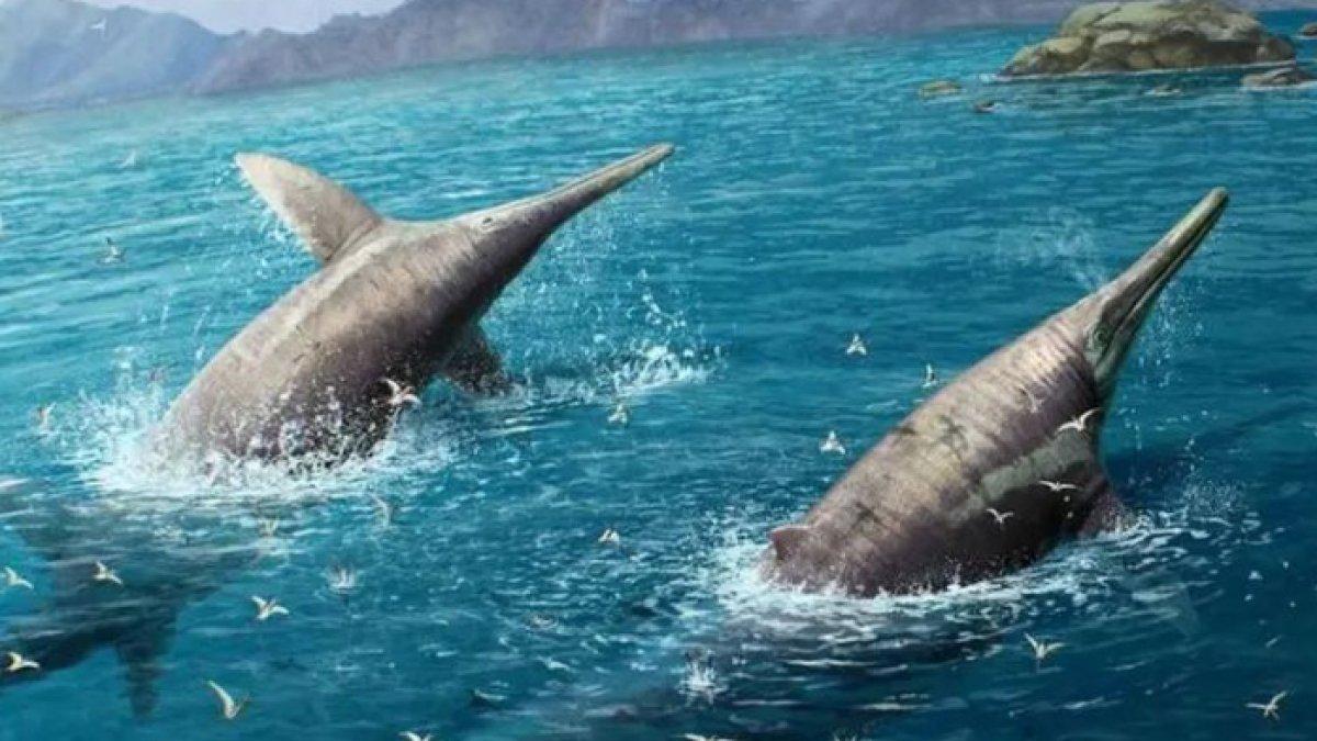 Ilustrasi hewan purba raksasa di laut
