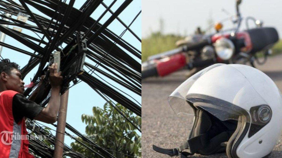Ilustrasi kakak beradik nyaris tewas, kendarai motor bocengan, tersangkut kabel di jalan.