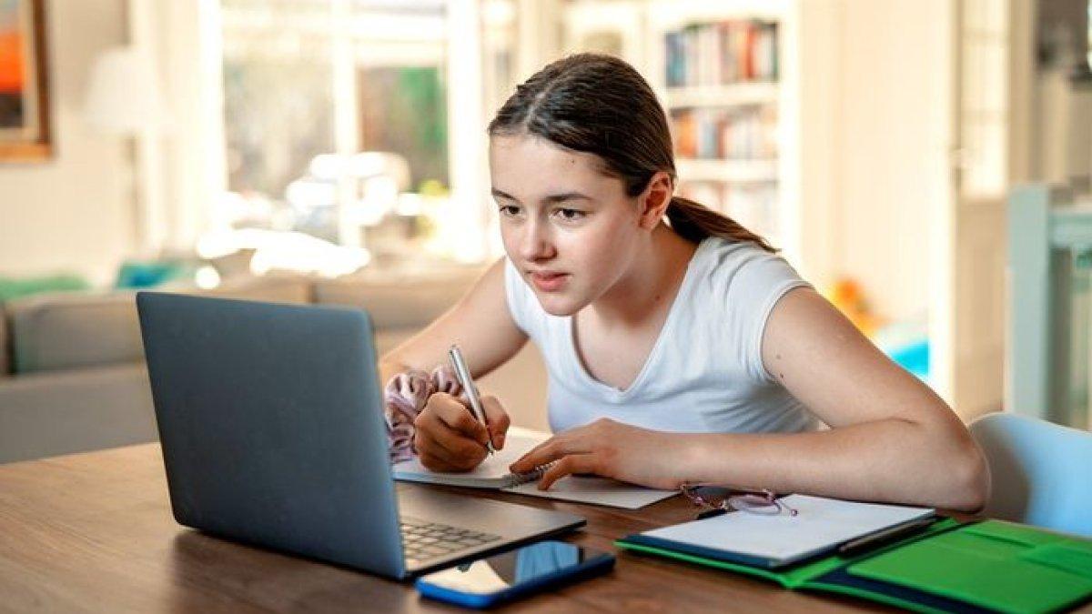 Ilustrasi seorang perempuan sedang belajar teknologi