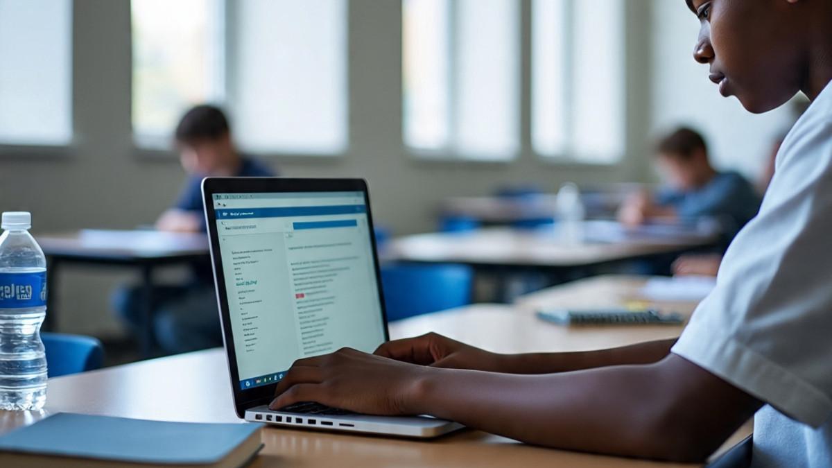 FOTO ILUSTRASI - Ilustrasi siswa sedang mengoperasikan Chromebook. Foto adalah kreasi dari WhatsApp AI.
