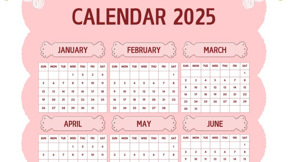Ilustrasi template kalender lucu 2025.