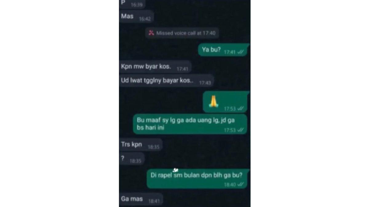 Isi pesan pria dengan ibu kos yang mengusirnya