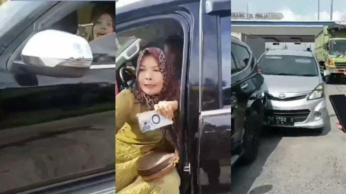 Istri oknum polisi yang viral usai tabrak pengendara lain di Tol Binjai, Sumatera Utara (Sumut).
