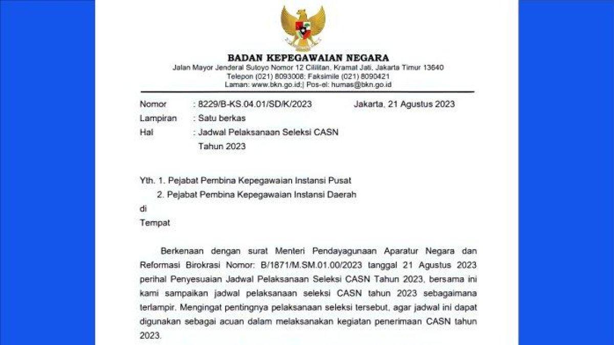 Jadwal Pelaksanaan Seleksi CPNS 2023 dan PPPK PDF Tembusan Menteri PANRB.