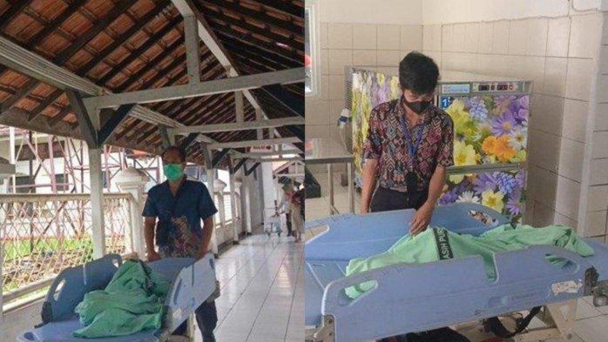 Jenazah anak BTM (4) yang diduga alami kekerasan dari ayah tiri di Cicalengka, Kabupaten Bandung saat di RSUD Bayu Asih, Purwakarta (5/4/2024). BTM diduga tewas dalam perjalan ke Purwakarta, Jumat (5/4/2024) pagi.