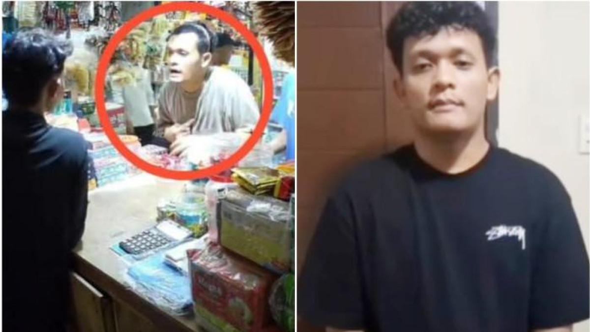 NGAKU ANAK POLISI - (Kiri) Jepretan layar seorang pria mengaku anak Kasat Narkoba Polrestabes Medan AKBP Thommy Aruan, sambil meminta paksa sebungkus rokok kepada penjaga kedai Aceh, di Tembung, Kecamatan Percut Sei Tuan, dilihat, Kamis (24/7/2025) dan (Kanan) Pelaku Rio F Ginting saat meminta maaf. Berikut sosok Rio F Ginting, preman ngaku anak Kasat Narkoba Polrestabes Medan.