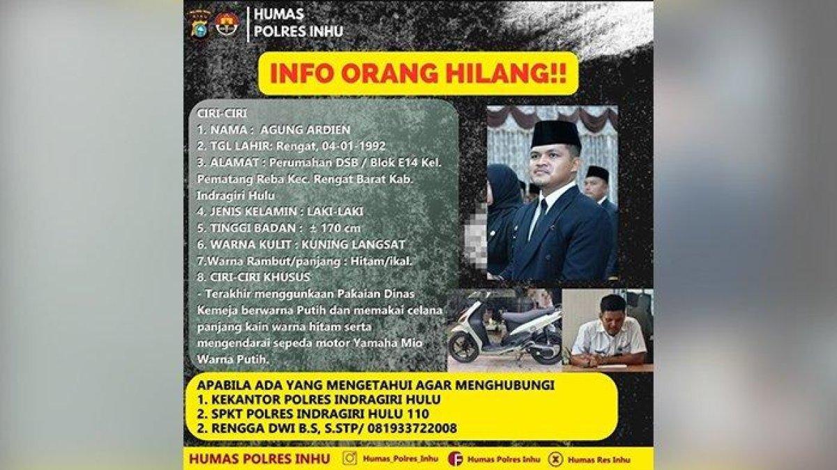 HILANG - Kabag Protokol Inhu, Agung Ardien dilaporkan hilang. Padahal baru beberapa hari bertugas. Agung dilaporkan hilang semenjak Kamis (3/7/2025).