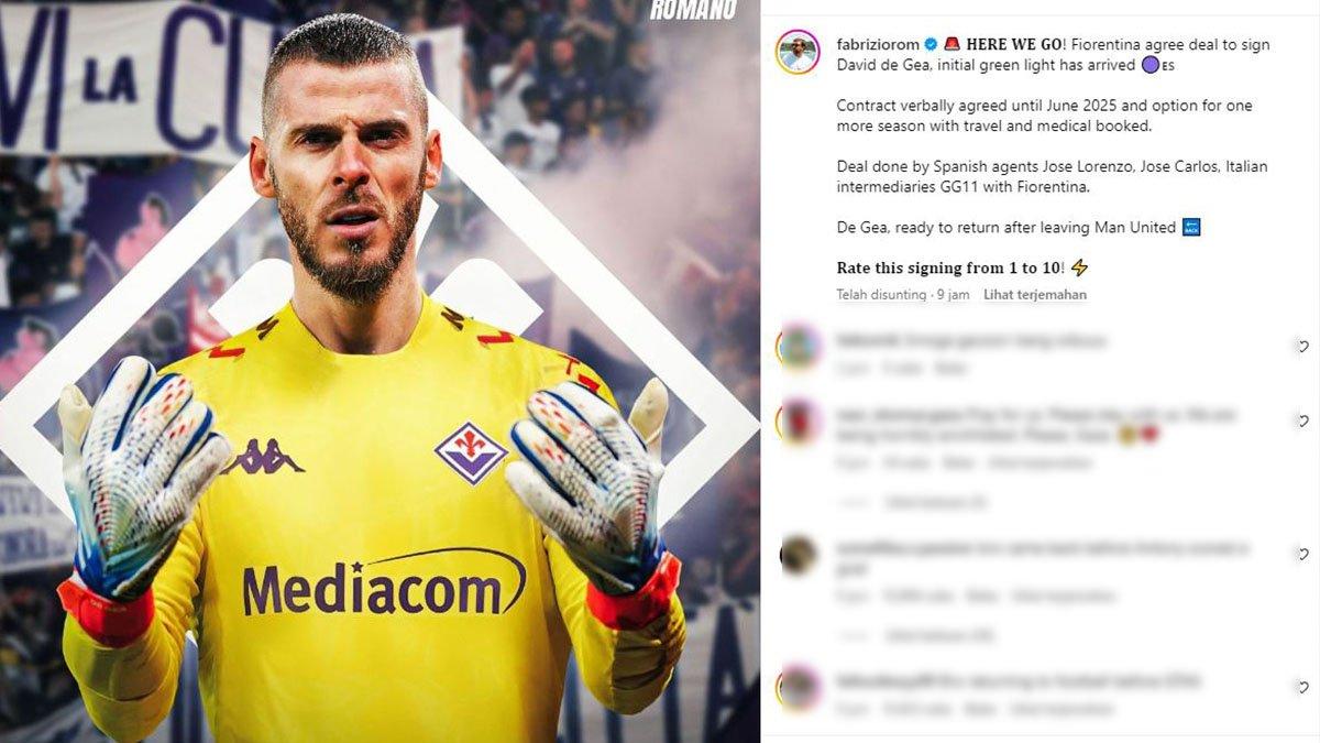 Kata Fabrizio Romano David de Gea pindah ke Fiorentina