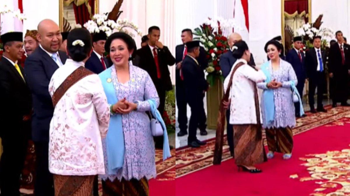 Keakraban Iriana Jokowi, Titiek Soeharto, dan Didit Prabowo dalam momen pisah sambut Joko Widodo-Prabowo Subianto