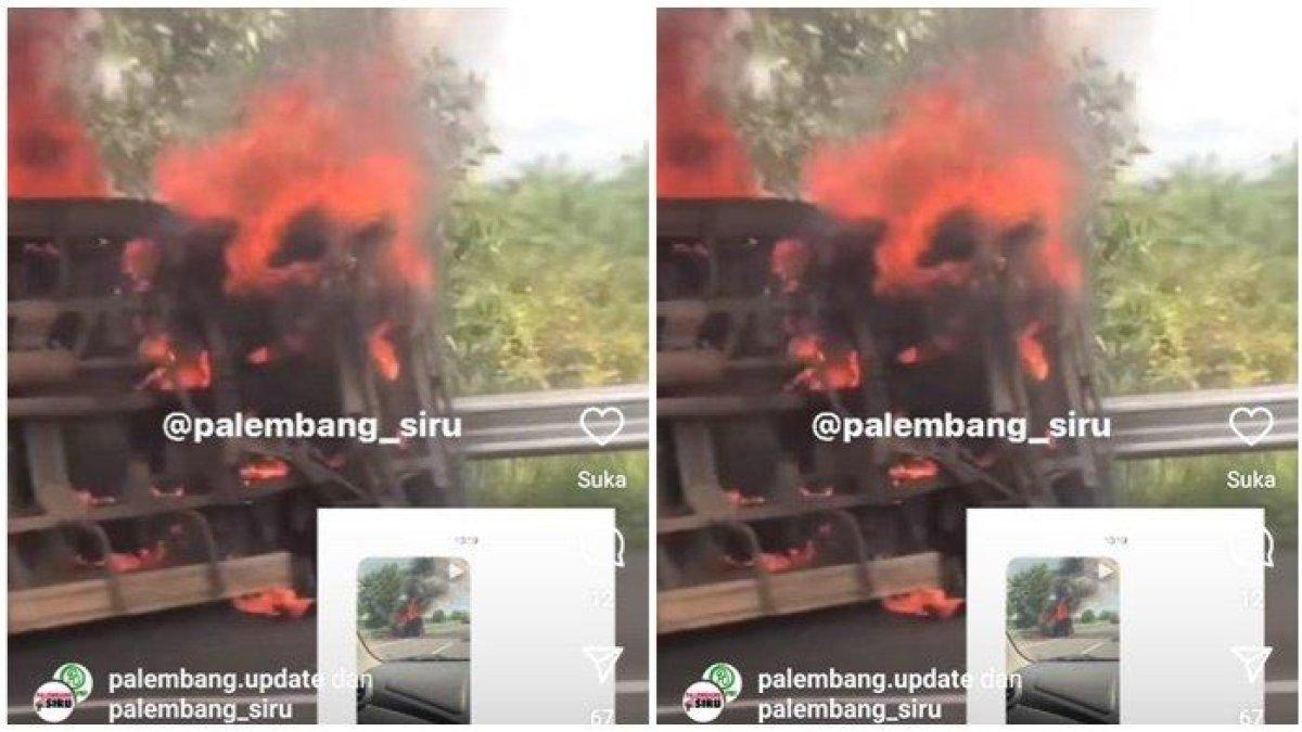 Kecelakaan tunggal, mobil Kijang terguling hingga terbakar di Tol Terpeka