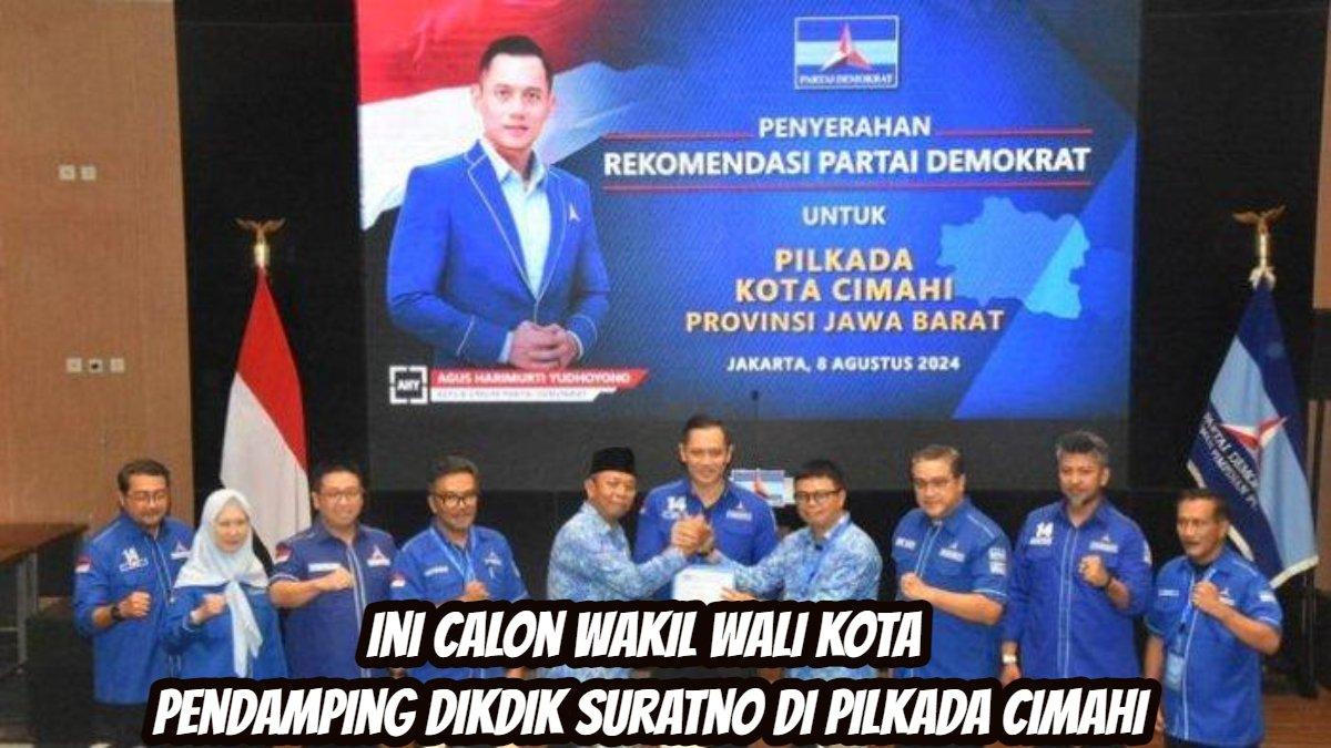 Ketum Demokrat, Agus Harimurti Yudhoyono, menyerahkan surat rekomendasi kepada Dikdik Suratno Nugrahawan dan Bagja Setiawan untuk Pilkada Kota Cimahi 2024.