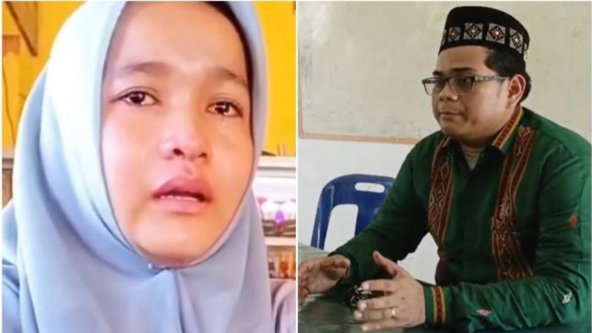 SISWI BERHENTI SEKOLAH – (Kiri) Intan Mutiara, siswi yang videonya viral karena mengaku berhenti sekolah, dan (Kanan) Kepala MTs Darul Muhsinin, Asri Candra yang menjelaskan duduk perkara di balik video tersebut.