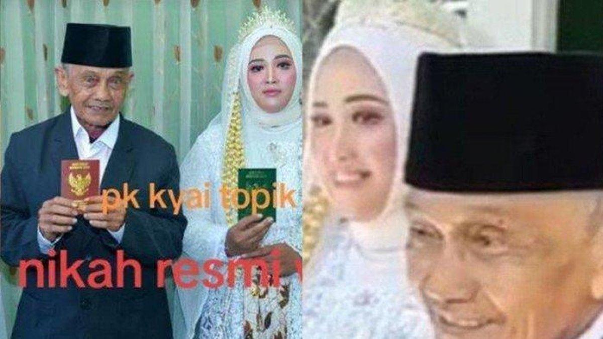 Kisah pasangan suami istri menikah beda usia jauh 46 tahun viral di media sosial, kakek berusia 78 tahun bernama Kiai Topik dan wanita muda berusia 32.