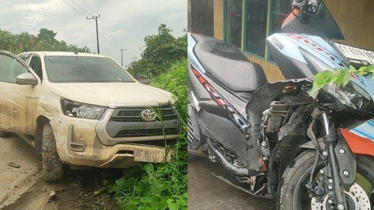KECELAKAAN - Kondisi kendaraan roda dua hancur di RT 2-30 setelah dilindas Mobil Hilux warna putih (23/4/2025) sekitar pukul 00.30 wita, Kasat Satsamapta Polresta Samarinda AKP Baharudin kejadian itu berawal ada kegiatan Patroli Beat 9, 10, dan 11 Regu 2 Sat Samapta yang mencurigai roda empat yang terparkir di tepi jalan.