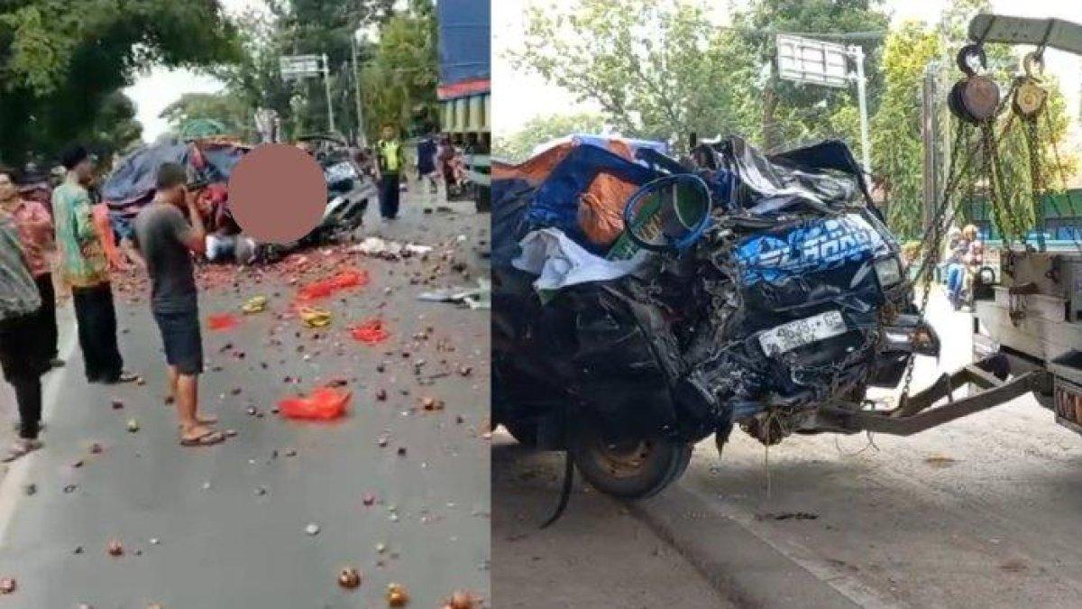 Kondisi mobil pikap Nopol P 9638 GE usai menghantam truk