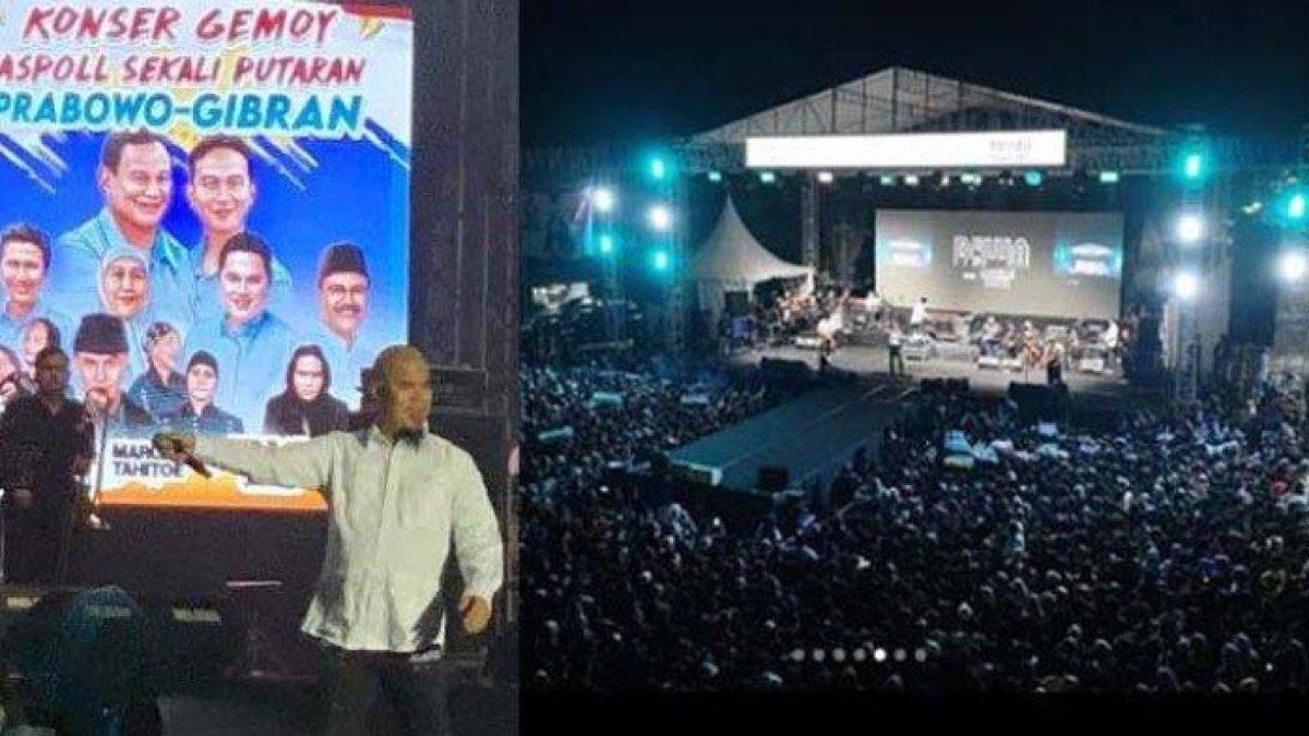 Konser Ahmad Dhani bersama Dewa 19 yang sempat diminta dihentikan oleh pihak Bawaslu Surabaya, Sabtu (3/2/2024).