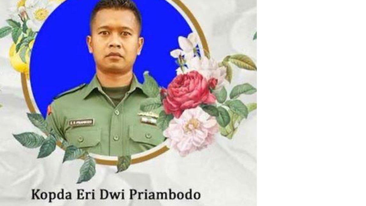 PRAJURIT GUGUR - Kopral Dua (Kopda) Eri Dwi Priambodo menjadi satu dari empat prajurit Tentara Nasional Indonesia (TNI) yang tewas saat bertugas dalam pemusnahan amunisi kedaluwarsa di Garut, Jawa Barat, Senin (12/5/2025). Ledakan terjadi saat pemusnahan amunisi kedaluwarsa di Garut yang mengakibatkan 13 orang tewas, termasuk sembilan warga sipil.