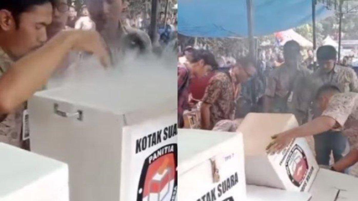 Kotak suara berasap di Desa Pasir Nangka, Tigaraksa, Kabupaten Tangerang, Minggu (24/9/2023).