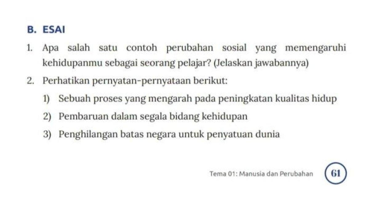 Kunci Jawaban Esai Buku Kurikulum Merdeka kelas 9 SMP/MTs 2023 (Kemendikbud.co.id)
