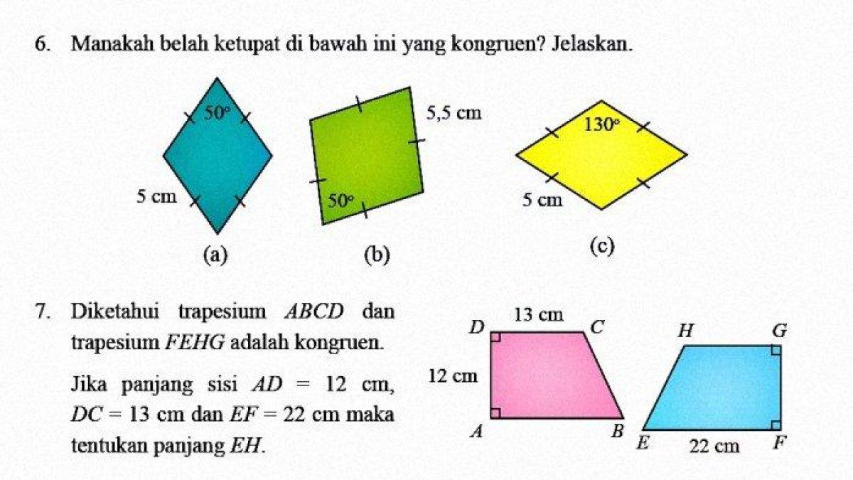 Kunci Jawaban Matematika Kelas 9 Latihan 4.1 Nomor 6 dan 7 pada Halaman 214