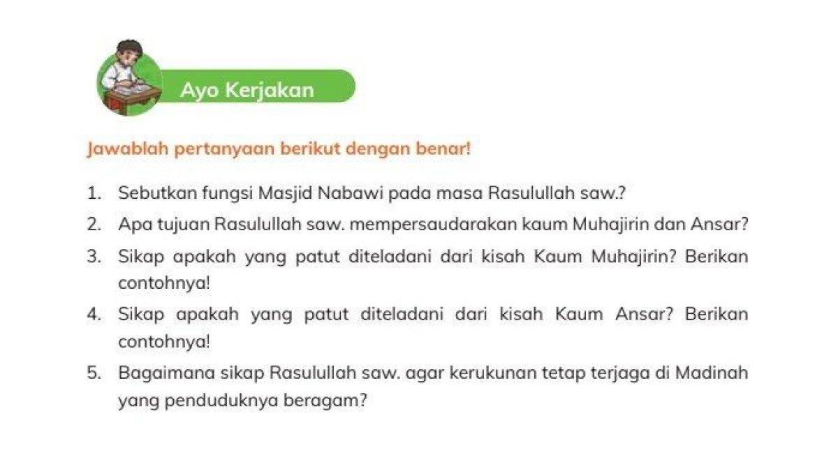 Kunci Jawaban PAI Kelas 4 Halaman 183 Kurikulum Merdeka: Kaum Muhajirin dan Ansar