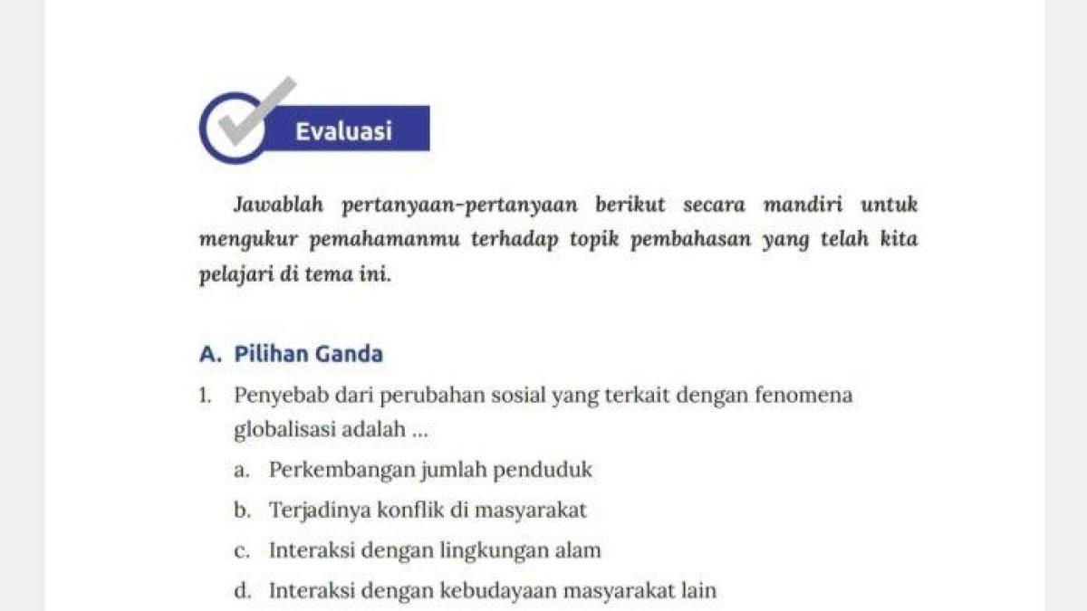 Kunci Jawaban Piliihan ganda Buku Kurikulum Merdeka kelas 9 SMP/MTs 2023, Mata Pelajaran IPS (Kemendikbud.co.id)