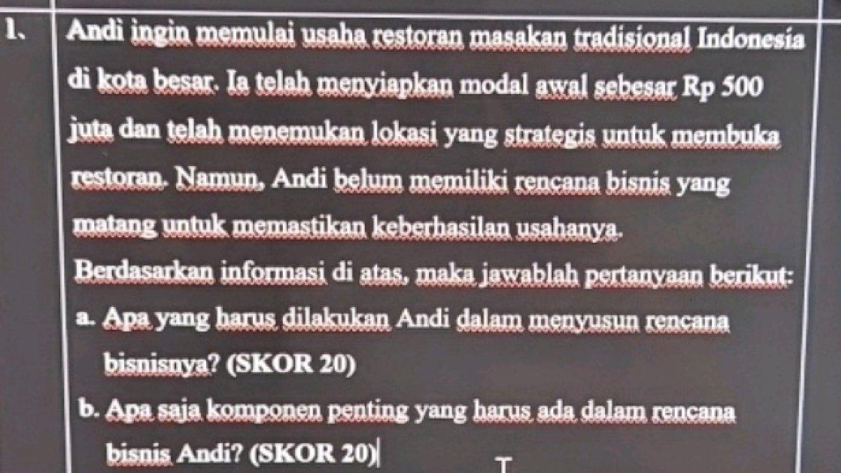 Kunci Jawaban Soal Andi Berbisnis Restoran Tradisional