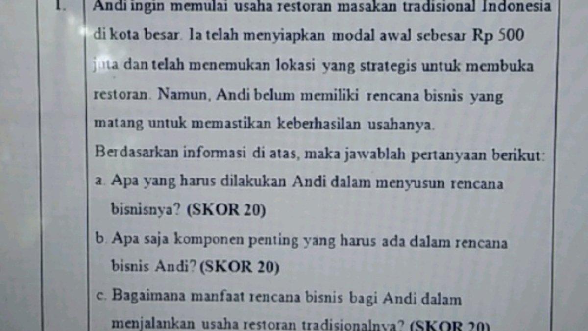 Kunci Jawaban Soal Andi Berbisnis Restoran Tradisional