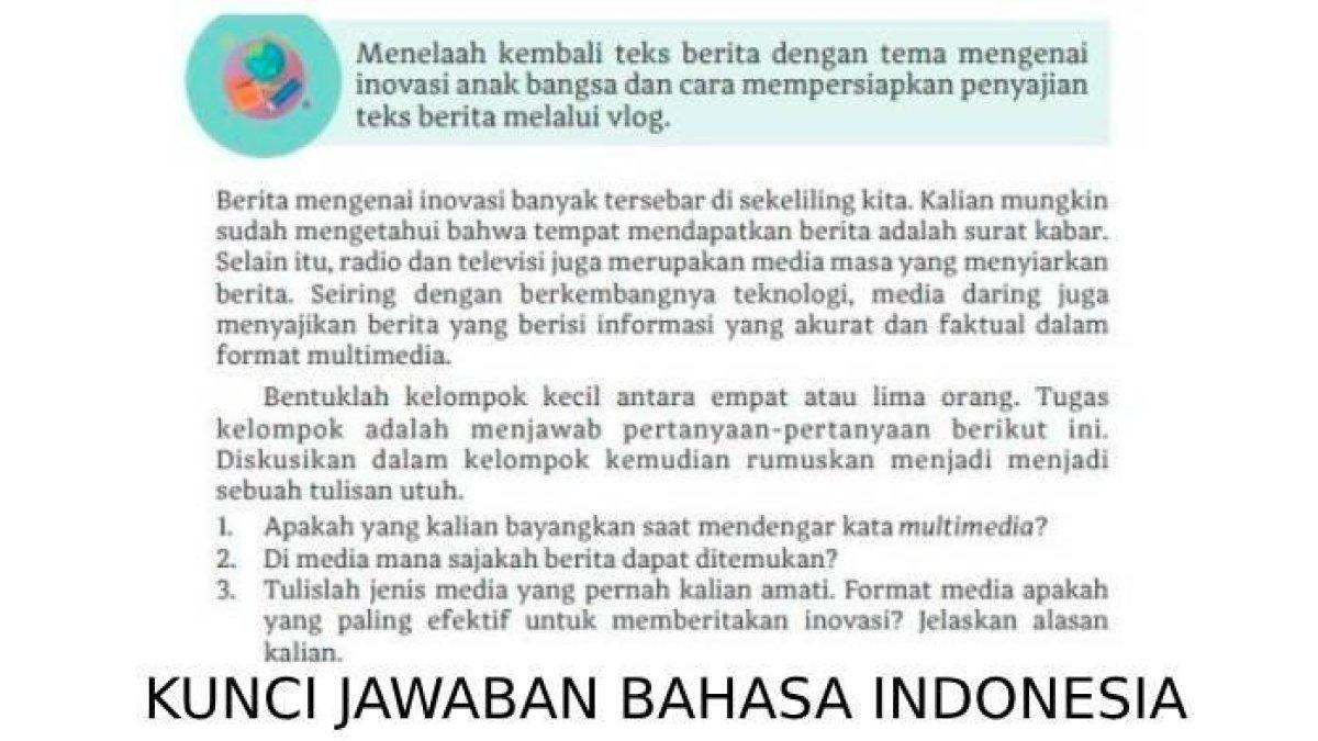 Kunci jawaban Bahasa Indonesia Kelas 11 Halaman 33 Kurikulum Merdeka, media dan berita inovasi.