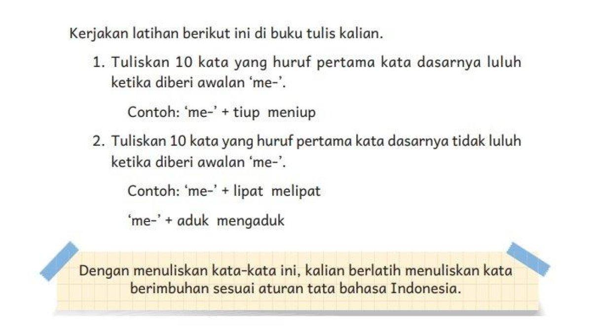 Kunci jawaban Bahasa Indonesia Kelas 4 halaman 37, menuliskan kata yang berawalan me-