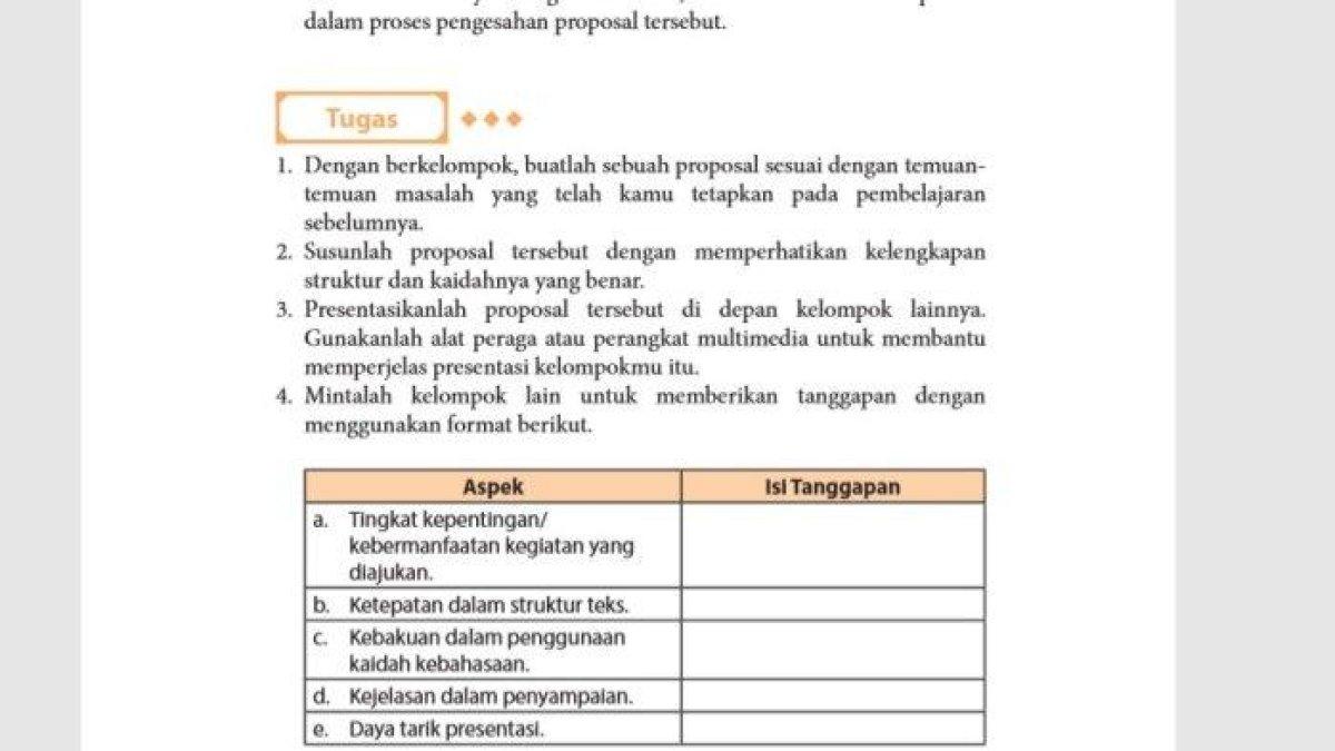 Kunci jawaban Bahasa Indonesia kelas 11 halaman 174 semeste 2 bab 5 tentang membuat proposal.