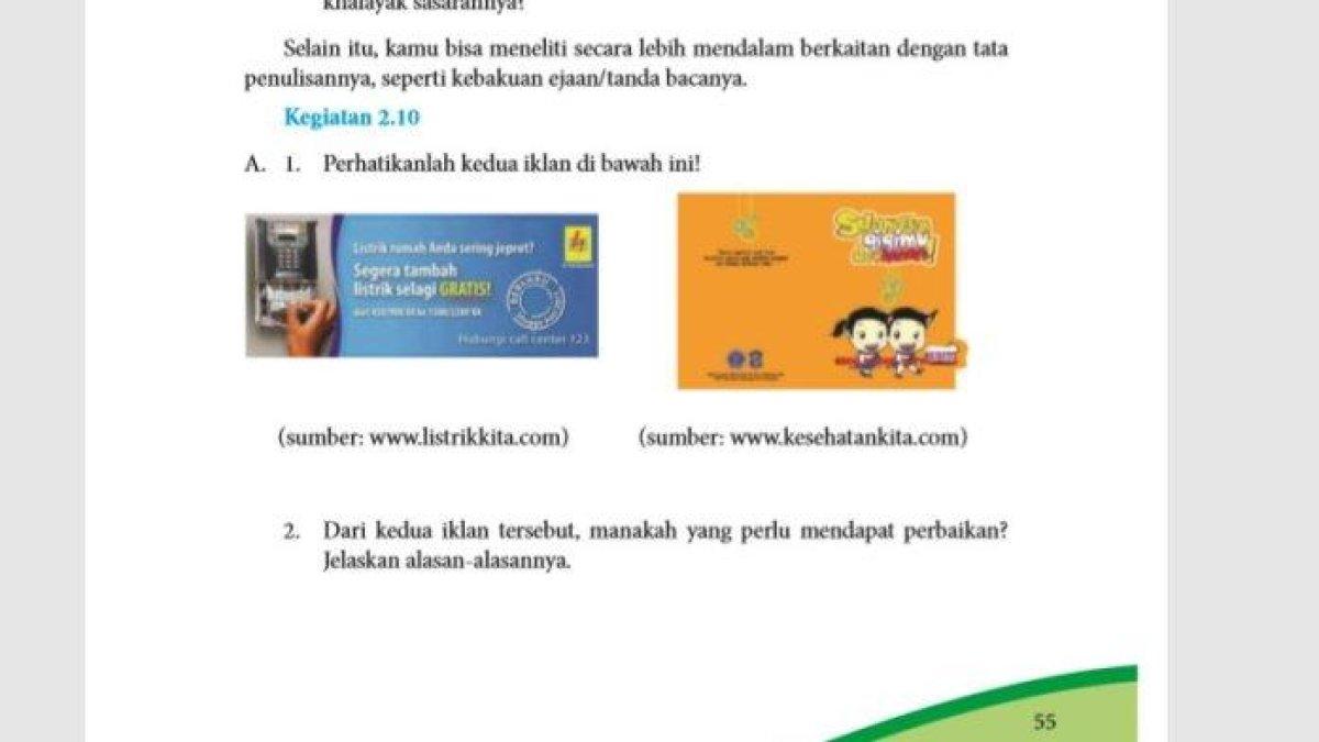 Kunci jawaban Bahasa Indonesia kelas 8 halaman 55 semester 2 tentang iklan