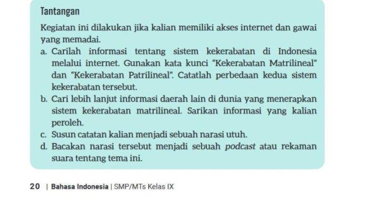 Kunci jawaban Bahasa Indonesia kelas 9 SMP/MTs halaman 20, 21