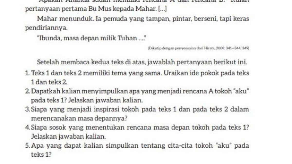 Kunci jawaban Bahasa Indonesia kelas 9 halaman 159 160 pada kegiatan 1 bab VI buku Kurikulum Merdeka. Uraikan ide pokok pada teks 1 dan teks 2