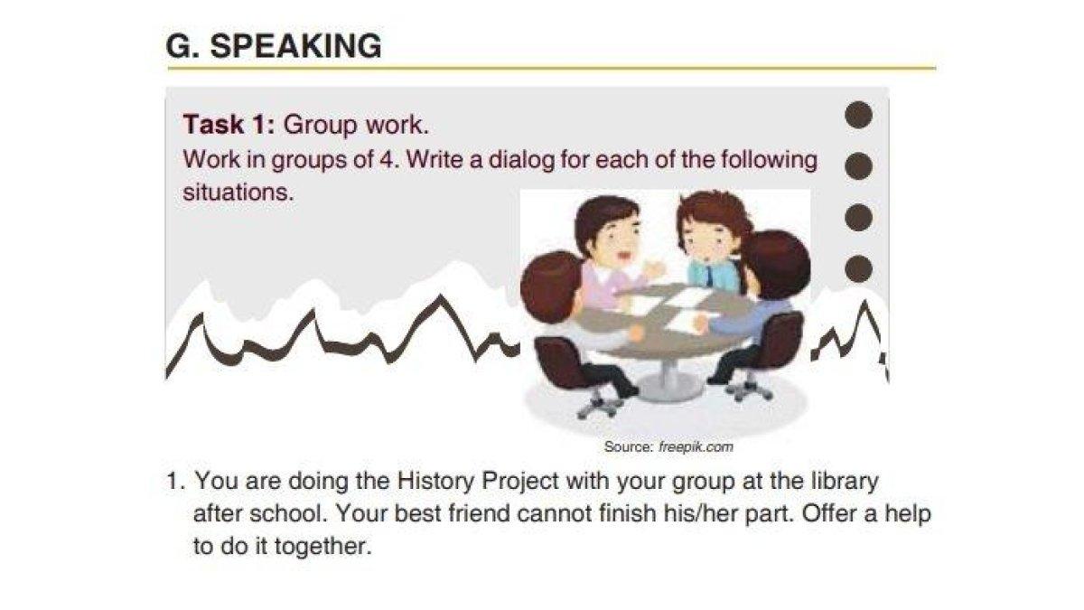 Kunci jawaban Bahasa Inggris Kelas 12 halaman 12. Terdapat soal untuk menulis dialog dari situasi yang tersedia pada tugas Speaking, Task 1.