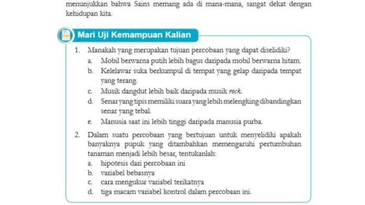 Kunci jawaban IPA kurikulum merdeka kelas 7 halaman 21 tentang prosedur percobaan.
