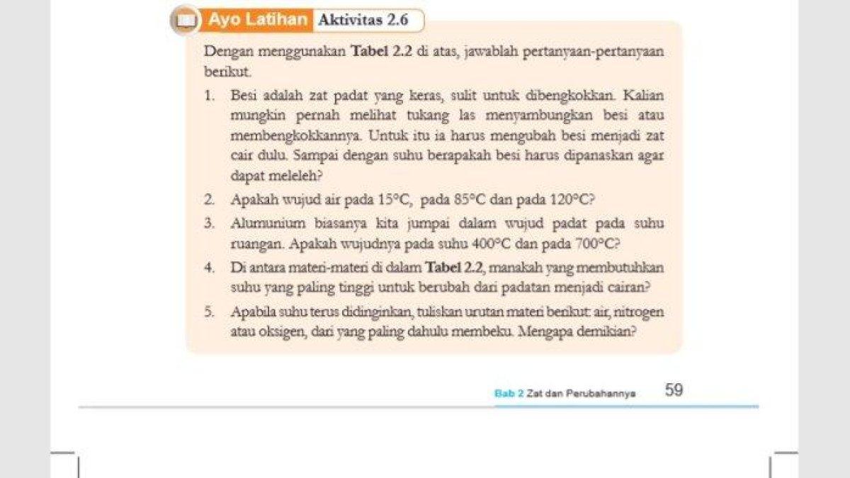 Kunci jawaban IPA kurikulum merdeka kelas 7 halaman 59 tentang titik leleh dan titik didih