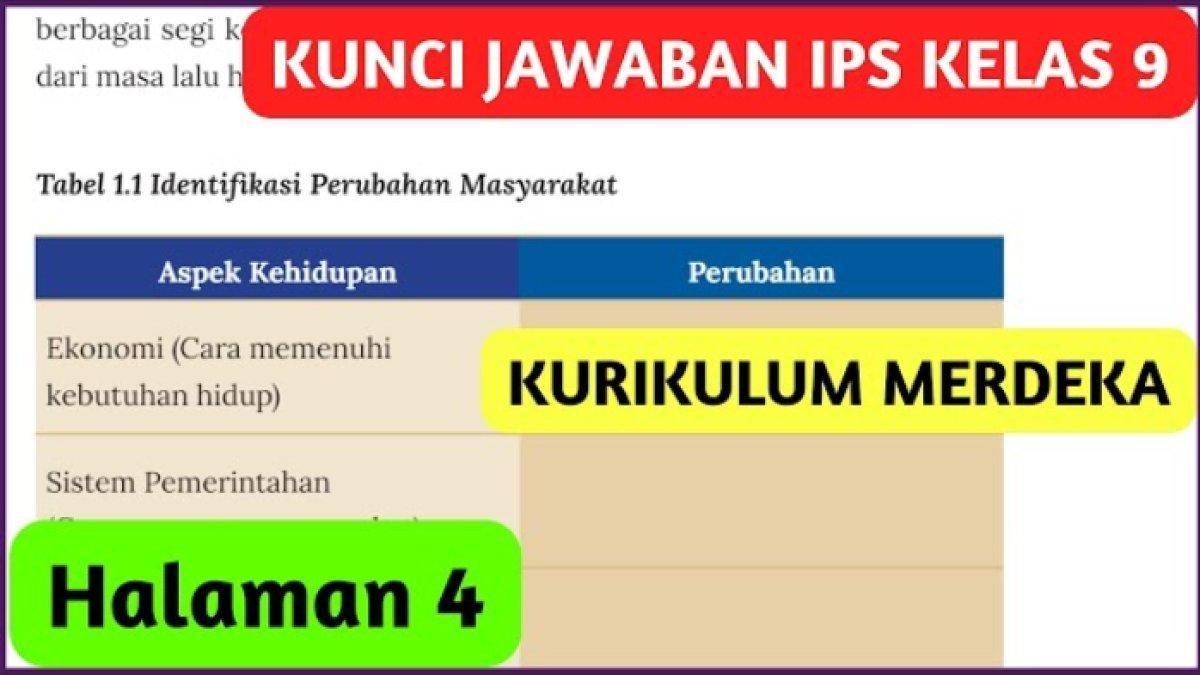 Kunci jawaban IPS Kelas 9 halaman 4 Kurikulum Merdeka yang di dalamnya terdapat tugas Identifikasi Perubahan Masyarakat.