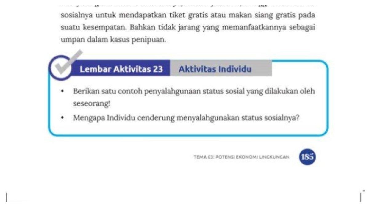 ILUSTRASI KUNCI JAWABAN: Kunci jawaban IPS kelas 7 halaman 185 kurikulum merdeka tentang penyalahgunaan status sosial