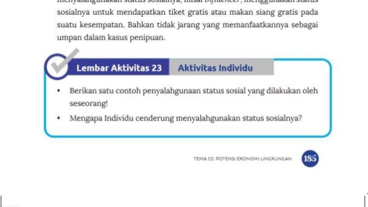 Kunci jawaban IPS kelas 7 halaman 185 kurikulum merdeka tentang penyalahgunaan status sosial